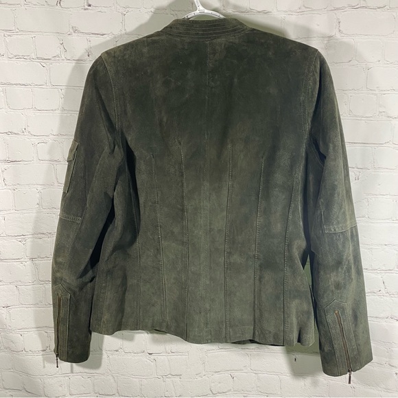 Silx Olive Army Green Suede Military Style Lined Jacket 6 - Picture 2 of 13